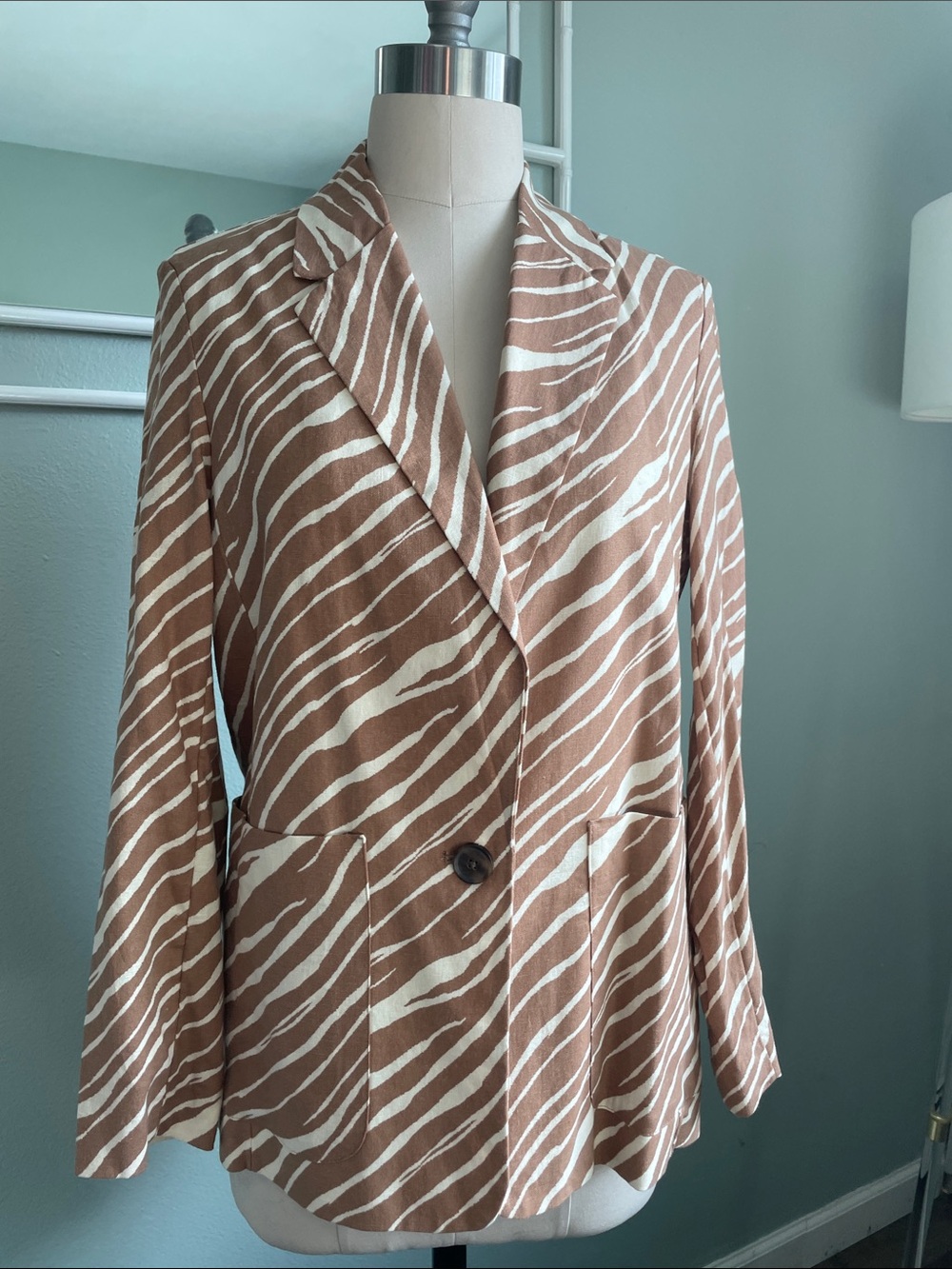 a new day Brown & Cream Zebra-Print Blazer linen blend